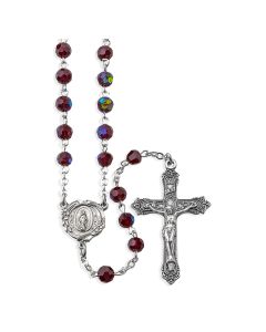 Garnet Aurora Borealis Bead Rosary, Boxed