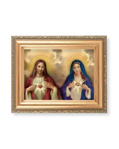 5.5" x 7" Antique Gold Frame with a Sacred Hearts Print