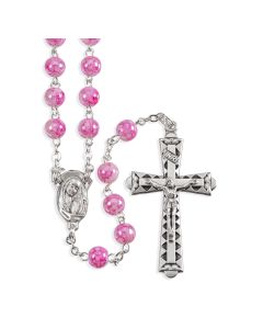 6mm Pink Marbleized Rosary with Center and Crucifix 