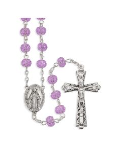 6mm Light Amethyst Crystal Candied Textured Acrylic Bead Rosary-P65