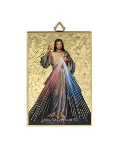 4" x 6" Gold Foil Divine Mercy Mosaic Plaque in Spanish