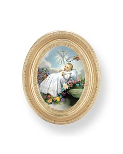 3 1/2" x 4 1/2" Gold Oval Frame with a Baptism Print-P65