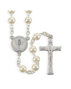 5mm White Pearlized Glass Bead First Communion Rosary