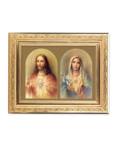 8 1/4" x 10 1/4" Gold Ornate Frame with a 6" x 8" The Sacred Hearts Print