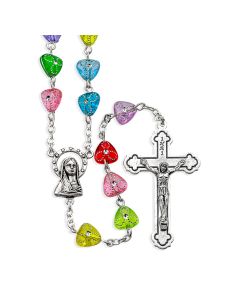 Multicolored Etched Heart Shaped Bead Rosary