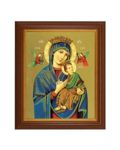 10 1/2" x 12 1/2" Walnut Finish Beveled Frame with 8" x 10" Our Lady of Perpetual Help Textured Art