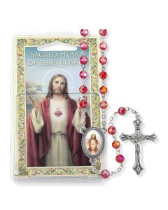 Red Crystal Bead Sacred Heart of Jesus Specialty Rosary Boxed