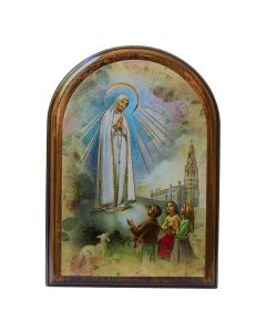 Our Lady of Fatima Arched Wood Plaque