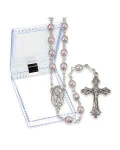 5mm Pink Imitation Pearl Glass Bead Rosary, Boxed