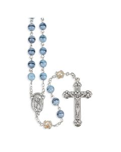 Grey Swirl and Faux Pearl Glass Bead Rosary