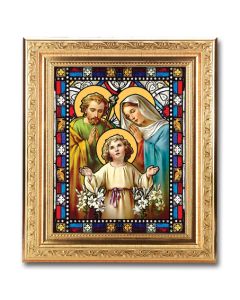 8 1/4" x 10 1/4" Gold Ornate Frame with a 6" x 8" The Holy Family Textured Glass Artwork