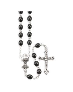 Oval Black Wood Bead Communion Rosary