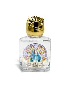 8 ml. 2" Glass Miraculous Medal Holy Water Bottle with Gold Rose Cap