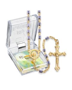 Black Bead Gold Plated Communion Rosary Boxed