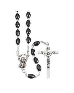 Black Plastic Oval Bead Rosary
