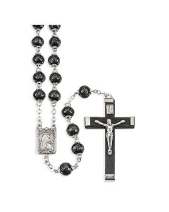 Black Carved Wood Bead Rosary