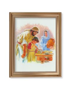 13 1/2" x 16 9/16" Gold Leaf Antique Finished Frame with 11" x 14" Jesus the Carpenter Textured Art