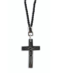1 1/2" Hematite Crucifix on a 30" Black Cord