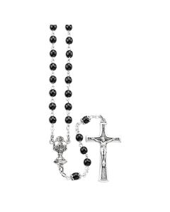 5mm Black Bead Rosary with Chalice Centerpiece and Italian Crucifix