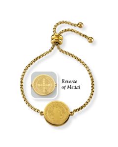 Saint Benedict Gold Anodized Stainless Steel Adjustable Bracelet