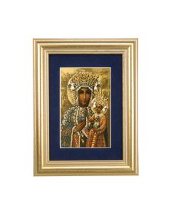 5 1/4" x 6 3/4" Gold Leaf Frame-Navy Blue Matte with a 2 1/2" x 3 3/4" Our Lady of Czestochowa Print