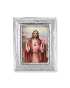 3 3/4" x 4 1/2" Silver Frame with a Sacred Heart Print-P65