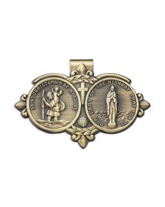 Saint Christopher and Our Lady of the Highway Auto Visor Clip in Brass (Sold in Inc. of 3)