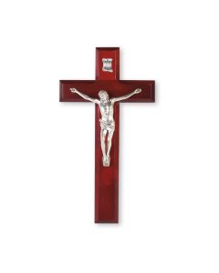 10" Dark Cherry Wood Cross with a Fine Pewter Corpus