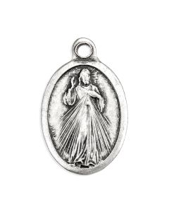 1" Oval Antiqued Silver Oxidized Divine Mercy, Jesus I Trust in You Medal