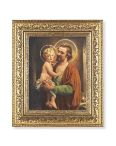 12 1/2" x 14 1/2" Ornate Gold Leaf Antique Frame with 8" x 10" Chambers: St. Joseph with Jesus Print