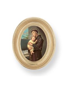 3 1/2" x 4 1/2" Gold Oval Frame with a Saint Anthony Print-P65