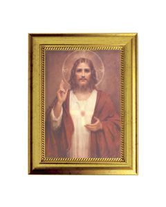 6 3/4" X 8 3/4" Gold Leaf Finish Frame with 5" X 7" Chambers: Sacred Heart of Jesus Textured Art