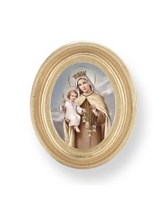 3 1/2" x 4 1/2" Gold Oval Frame with an Our Lady of Mount Carmel Print-P65