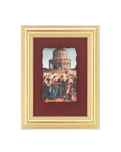 5" x 6.5" Gold Leaf Frame with 2.5" x 3.25" Wedding at Cana Fresco Print Mounted on Red Velvet Lining