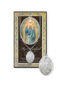 Saint Gabriel Genuine Pewter Medal on a 24" Chain with Biography and Picture Folder