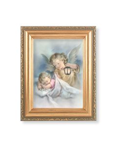 5.5" x 7" Antique Gold Frame with a Guardian Angel with Lantern Print