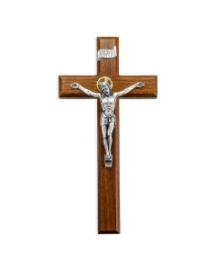 11" Walnut Cross with Antiqued Silver and Gold Finish Salerni Corpus