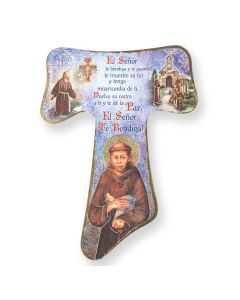 5" Spanish Tau Cross with Franciscan Images and Blessing