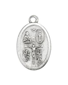 1" Oval Antiqued Silver Oxidized Crucifixion Medal