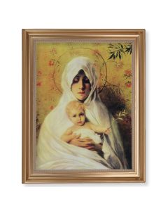 13 1/2" x 16 9/16" Gold Leaf Antique Finished Frame with 11" x 14"  Our Lady of Olives Textured Art