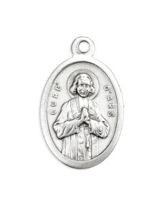 1" Oval Antiqued Silver Oxidized Saint John Vianney Medal