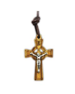 1 1/2" Olive Wood Celtic Cross with a Silver Oxidized Corpus, Boxed