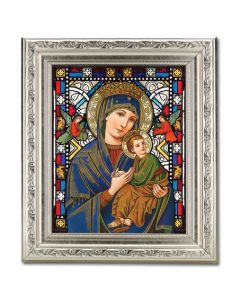 8.25" x 10.25" Silver Ornate Frame with a 6" x 8" Our Lady of Perpetual Help Textured Glass Artwork