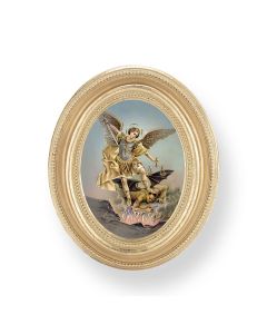 3 1/2" x 4 1/2" Gold Oval Frame with a Saint Michael Print-P65