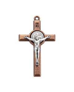 2" Copper Tone Benedictine Crucifix with St. Bendict Medal