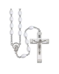 White Acrylic Bead Rosary with Metal Bound Crucifix