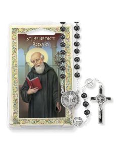 Black Wood Bead Saint Benedict Specialty Rosary Boxed