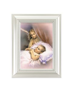 5 1/2 X 7" Pearlized White Frame with a Guardian Angel Print