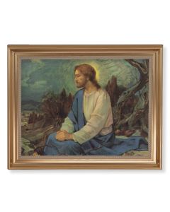 13 1/2" x 16 9/16" Gold Leaf Antique Finished Frame with 11" x 14" Meditation in the Garden Textured Art