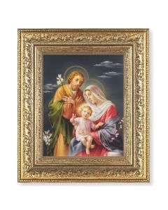 12 1/2" x 14 1/2" Ornate Gold Leaf Antique Frame with 8" x 10" Holy Family Print